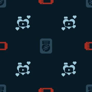 Set Cinema ticket, CD disk award frame and Romantic movie on seamless pattern Stock Illustration