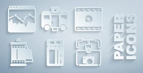 Set Cinema ticket, Play Video, Camera roll cartridge, Gimbal stabilizer with Stock Illustration