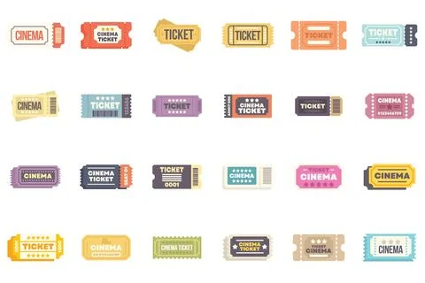 Set of cinema tickets admitting watching movie Stock Illustration