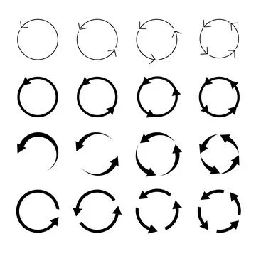Set of circle arrows isolated. Circular Rotate arrow and spinning loading symbol Ilustración de archivo