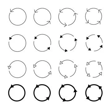 Set of circle arrows isolated. Circular Rotate arrow and spinning loading symbol Illustrazione stock