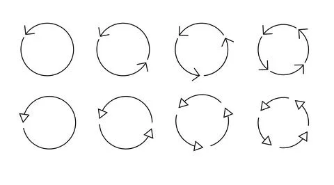 Set of circle arrows isolated. Circular Rotate arrow and spinning loading symbol Ilustración de archivo