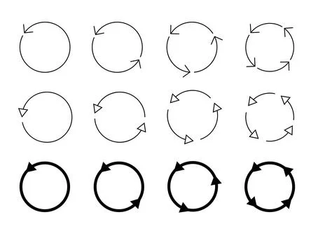 Set of circle arrows isolated. Circular Rotate arrow and spinning loading symbol Stock Illustration