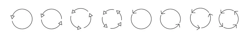 Set of circle arrows isolated. Circular Rotate arrow and spinning loading symbol Ilustración de archivo