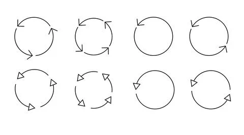 Set of circle arrows isolated. Circular Rotate arrow and spinning loading symbol Ilustración de archivo