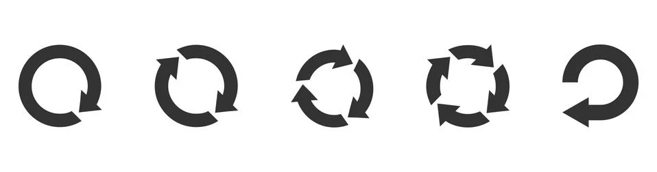 Set of circle arrows rotating on white background. Refresh, reload, recycle Stock Illustration