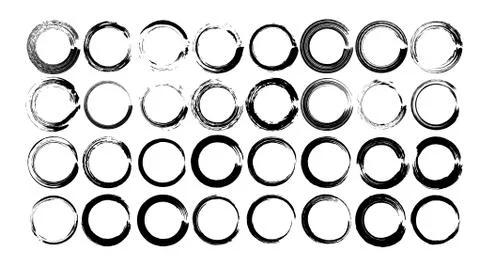 Set of circle borders isolated. collection of round grunge frames. Vector ill Stock Illustration