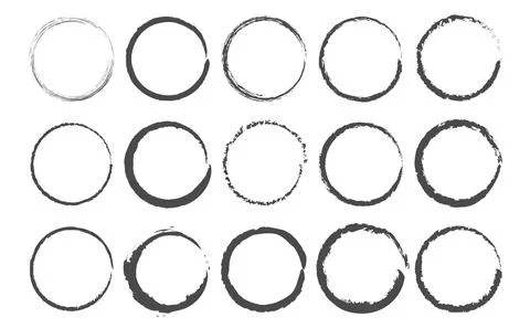 Set of circle brushes elements. Different circle brush strokes. Grunge round Stock Illustration