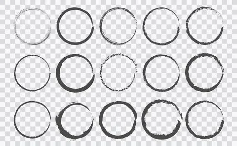 Set of circle brushes elements. Different circle brush strokes on transparent Stock Illustration