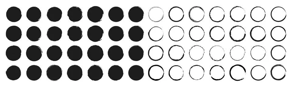 Set of circle brushes elements. Different circle brush strokes. Grunge round Stock Illustration