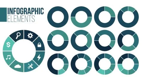 Set of circle chart infographic templates with1-8 options for presentations Stock Illustration