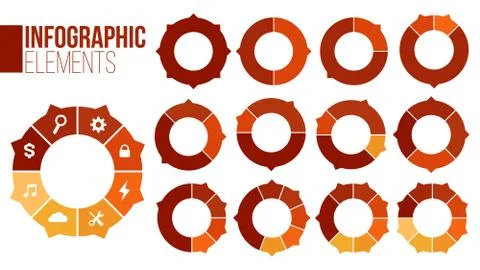 Set of circle chart infographic templates with1-8 options for presentations Stock Illustration