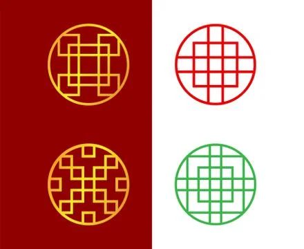 Set of Circle Chinese window frame , vector art Stock Illustration