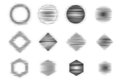 Set of circle diamond hexagons with glitch effect, distorted line stamp Stock Illustration