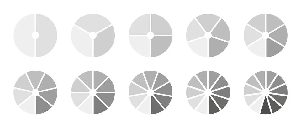 Set of circle division on 2, 3, 4, 5, 6, 7, 8, 9, 10, 11 equal parts. イラスト素材