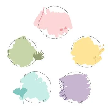 Set of circle doodle frames decorate with botanical elements and lines イラスト素材