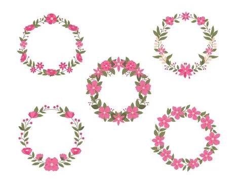 Set of Circle Flower frame border set collection, Isolated Colorful Line Fr.. Stock Illustration