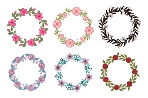 Set of Circle Flower frame border set collection, Isolated Colorful Line Fr.. イラスト素材