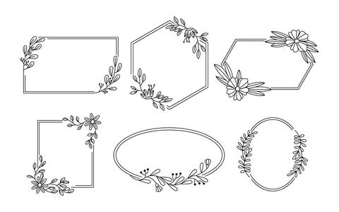 Set of Circle Flower frame border set collection, Line Frame Icon Leaf Flor.. Stock Illustration