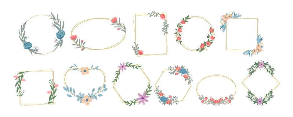 Set of Circle Flower frame border set collection, Line Frame Icon Leaf Flor.. Stock Illustration