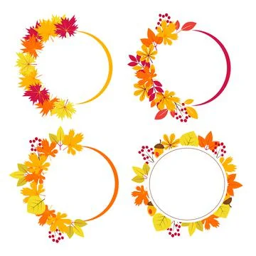 A set of circle frame with autumn leaves, branch Stock Illustration