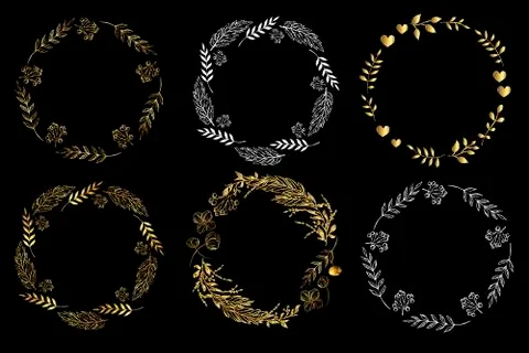 Set of circle frames on a black background.  Stock Illustration