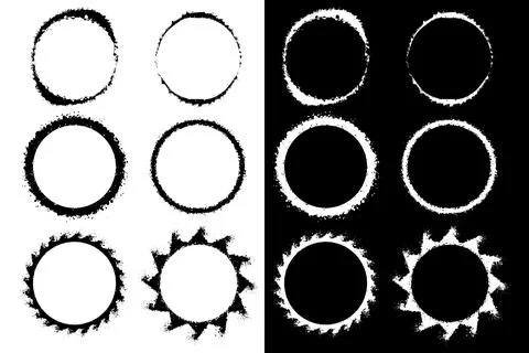 Set of Circle frames with grunge splatter effect, stencil graffiti borders Illustrazione stock