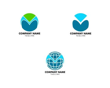 Set of Circle globe M logo letter design concept Stock Illustration