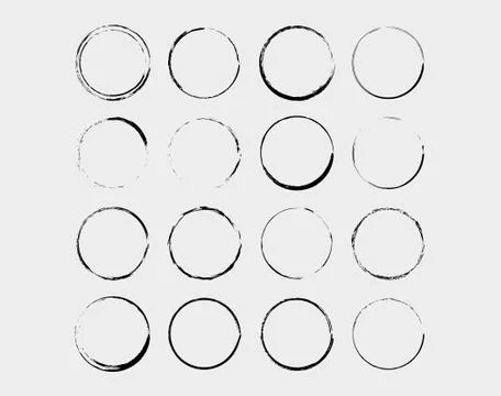 Set of circle grunge black frames. Borders collections. Collages elements on  Stock Illustration