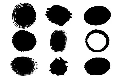 Set circle grunge jagged frames border doodle cartoon abstract scribble shapes Illustrazione stock