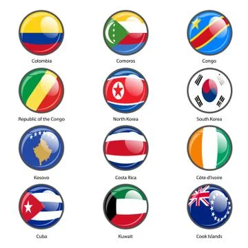 Set circle icon  Flags of world sovereign states. Vector illustration Stock Illustration