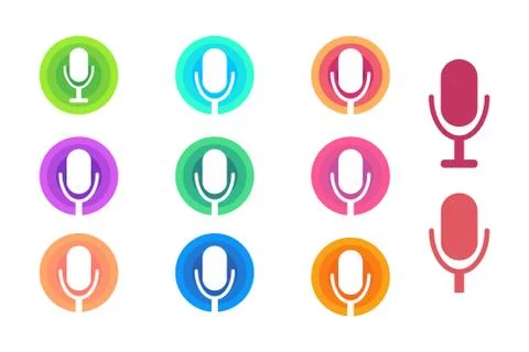 Set of circle icons with microphone. Template for background, banner, card Stock Illustration