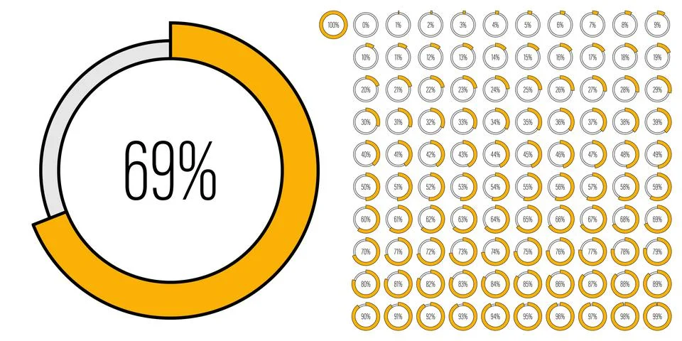 Set of circle percentage progress bar diagrams Illustrazione stock