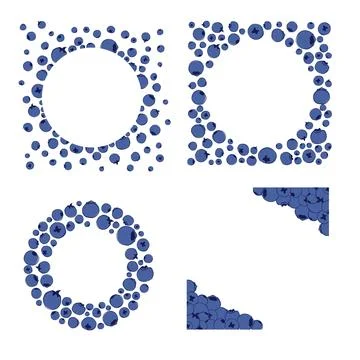 Set of circle round frames with blueberry. Vector graphic line illustration. 스톡 일러스트