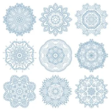 Set of circle winter ornament, round geometric pattern, christma Stock Illustration