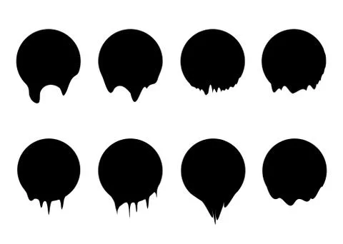 Set circles with black ink splashes design element, vector isolated on white Stock Illustration