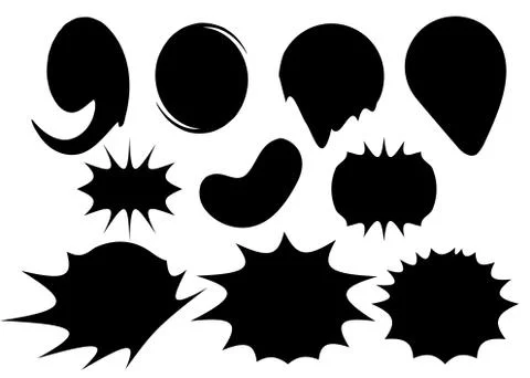 Set circles with black ink splashes design element. Comic speech bubble icons Stock Illustration