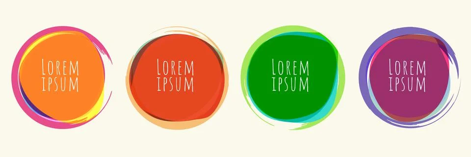 Set of circles round shape with brush line bright color elements isolated on Stock Illustration