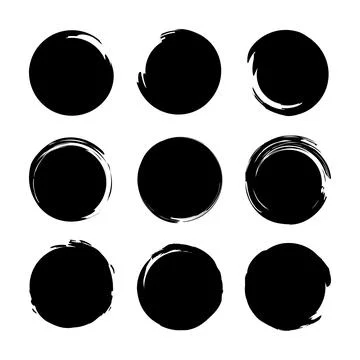 Set circles textured hand drawn abstract of black color isolated on white bac Stock Illustration