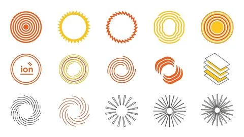 Set of circular abstract shapes and spiral icons. Stock Illustration