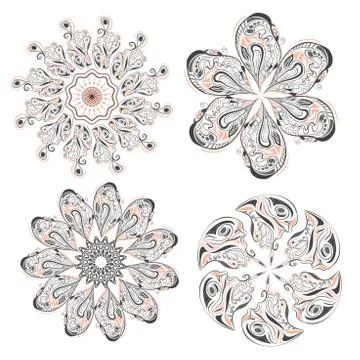 Set of circular floral ornaments patterns Illustrazione stock