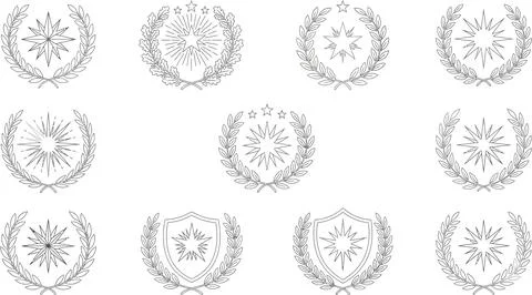 Set of circular laurel wreath vector icons with star symbols. Stock Illustration
