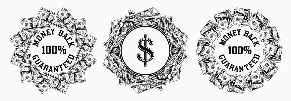 Set of circular money frames with 100 dollar bills Stock Illustration