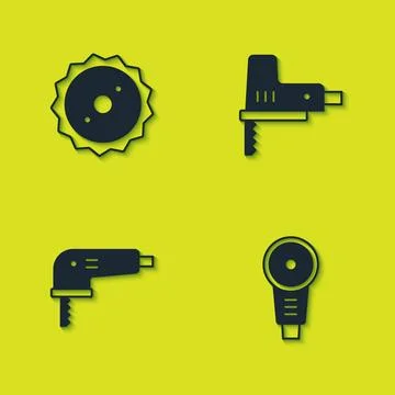 Set Circular saw blade, Angle grinder, Electric jigsaw and  icon. Vector イラスト素材