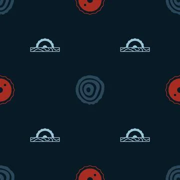 Set Circular saw blade, Tree rings and Electric circular on seamless pattern Stock Illustration