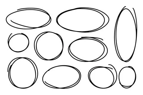 Set of circular scribbles outline doodle frames. Oval banner collection Stock Illustration
