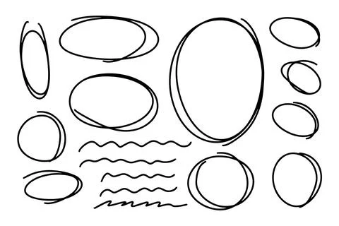 Set of circular scribbles outline doodle frames. Oval banner collection Stock Illustration