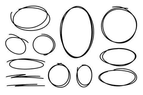 Set of circular scribbles outline doodle frames. Oval banner collection Stock Illustration