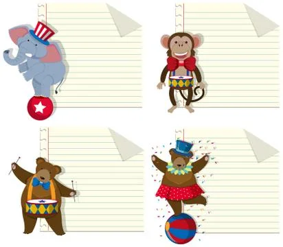 Set of circus animal note template Illustrazione stock