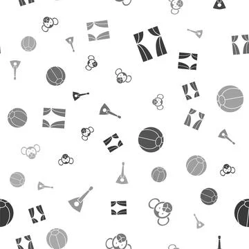 Set Circus curtain raises, Monkey, Beach ball and Balalaika on seamless pattern イラスト素材
